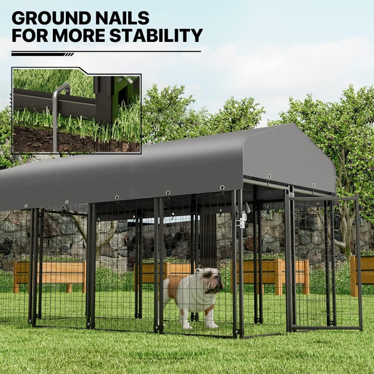 MoNiBloom Heavy Duty Outdoor Dog Run Enclosure for Small/Medium Dogs, All Weather Metal Dog Kennel with Roof and Rotating Feeding Doors, 4.6ft High Expandable Outdoor Dog Playpen Run, 14 Panels