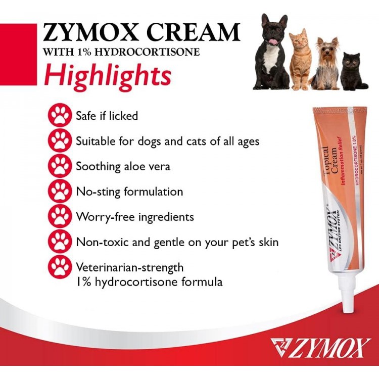 Zymox Veterinarian Strength Topical Cream with 1% Hydrocortisone for Dogs and Cats, 1oz