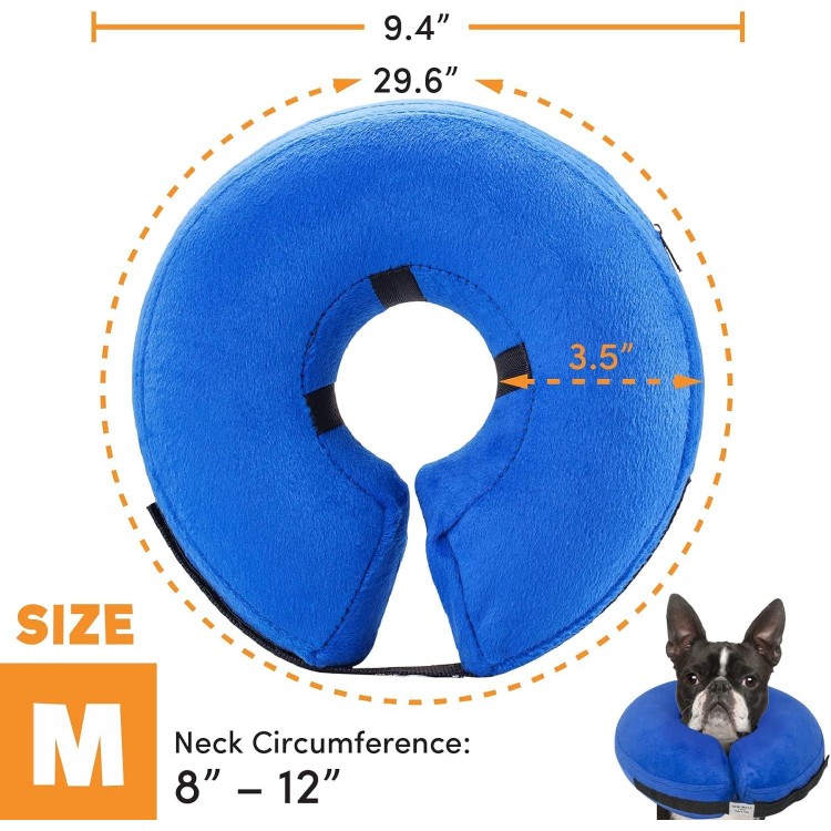 BENCMATE Protective Inflatable Collar for Dogs and Cats - Soft Pet Recovery Collar Does Not Block Vision E-Collar (Medium, Blue)