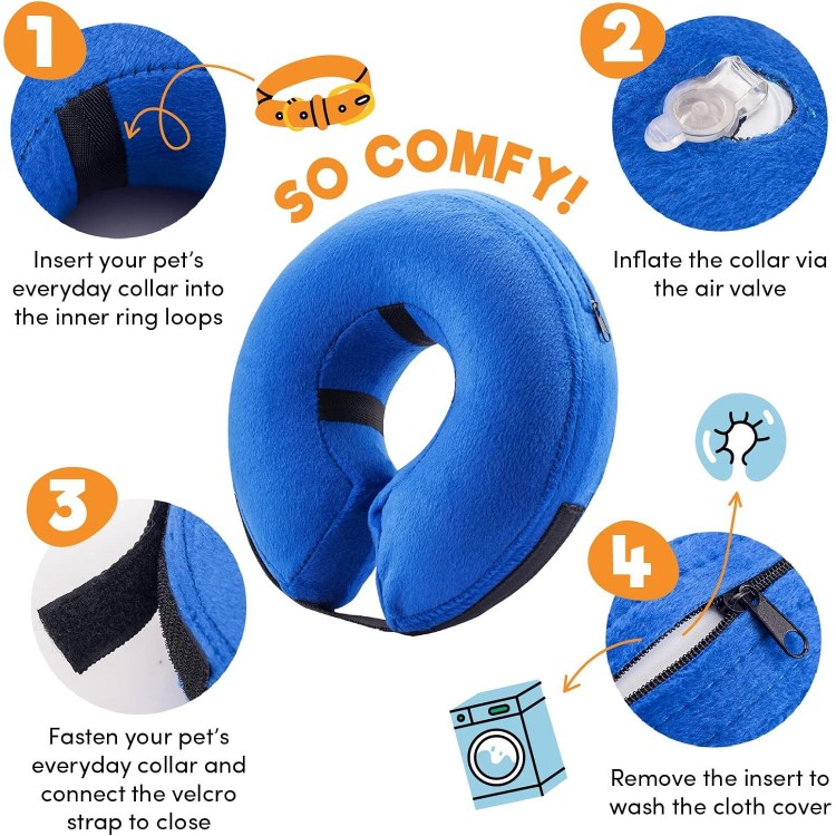 BENCMATE Protective Inflatable Collar for Dogs and Cats - Soft Pet Recovery Collar Does Not Block Vision E-Collar (Medium, Blue)