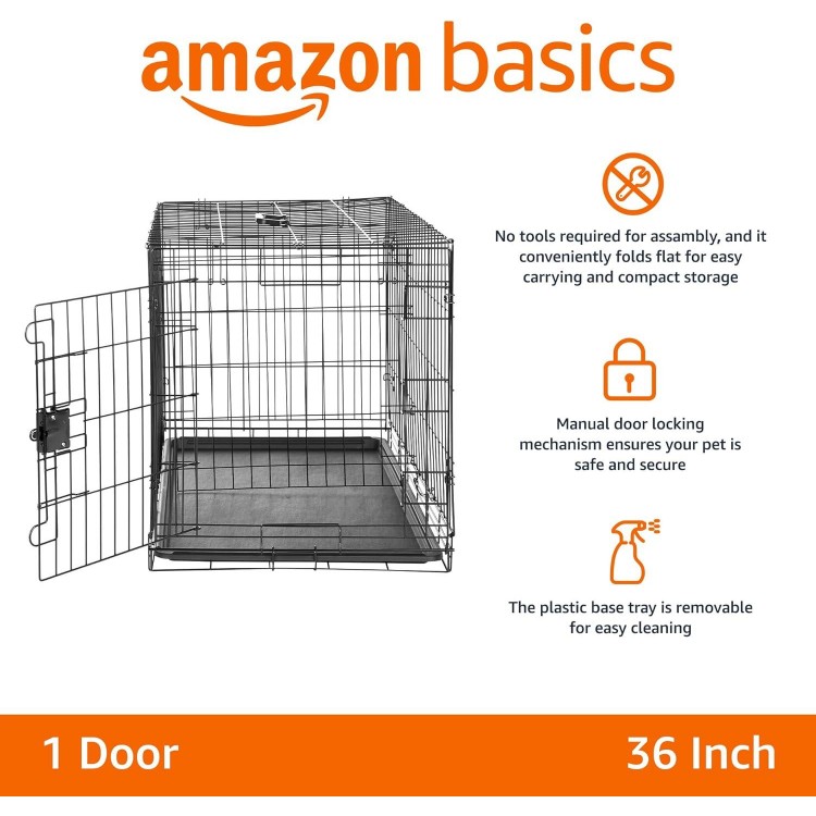 Amazon Basics - Durable, Foldable Metal Wire Dog Crate with Tray, Single Door, 36 x 23 x 25 Inches, Black