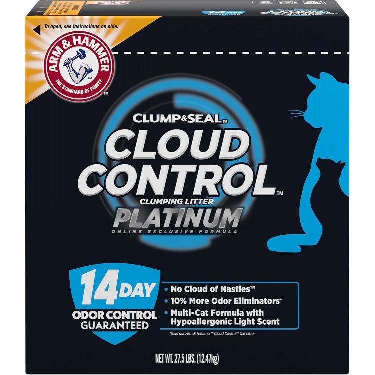 Arm & Hammer Cloud Control Platinum Multi-Cat Clumping Cat Litter with Hypoallergenic Light Scent, 14 Days of Odor Control, 27.5 lbs, Online Exclusive Formula