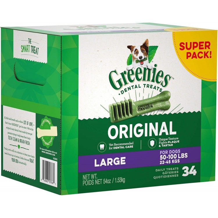 Greenies Original Large Natural Dental Care Dog Treats, 54 oz. Pack (34 Treats)