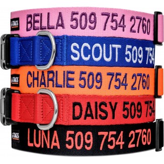 GoTags Personalized Dog Collar, Custom Embroidered with Pet Name and Phone Number in Blue, Black, Pink, Red and Orange, for Boy and Girl Dogs or Cats, Adjustable Sizes, Small, Medium, and Large