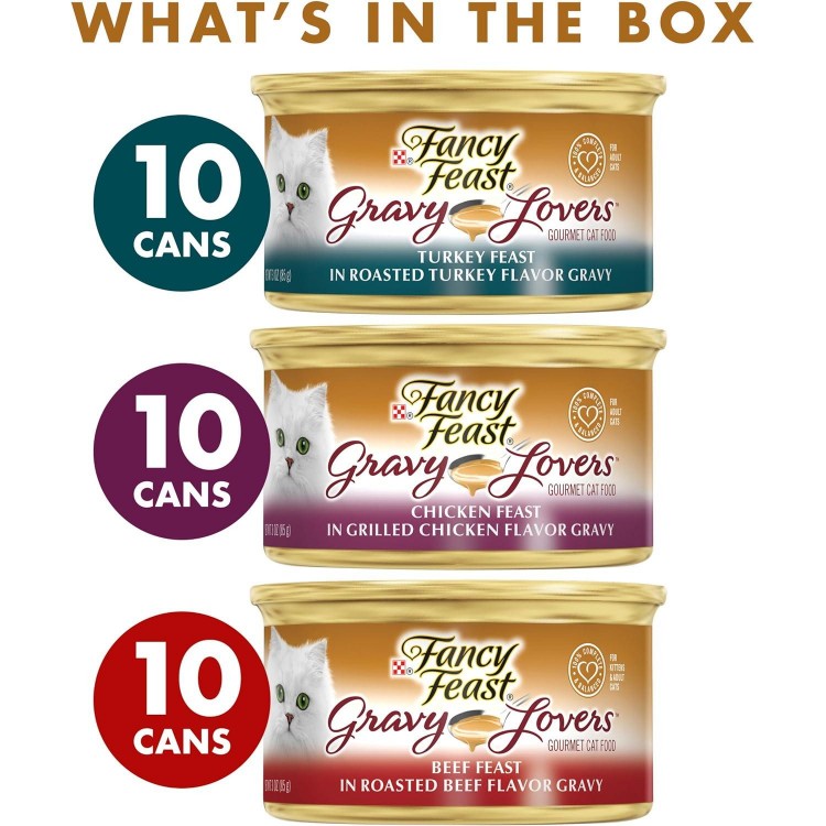 Purina Fancy Feast Gravy Lovers Poultry and Beef Gourmet Wet Cat Food Variety Pack - (Pack of 30) 3 oz. Cans