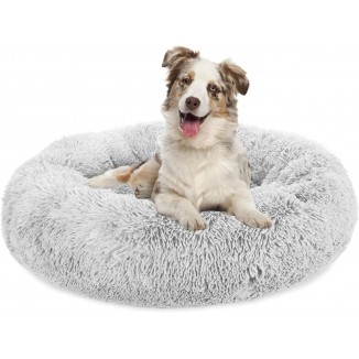 Plush Calming Dog Bed, Donut Dog Bed for Small Medium Large Dogs, Anti Anxiety Round Dog Bed, Soft Fuzzy Calming Bed for Dogs & Cats, Comfy Cat Bed, Marshmallow Cuddler Nest Calming Pet Bed