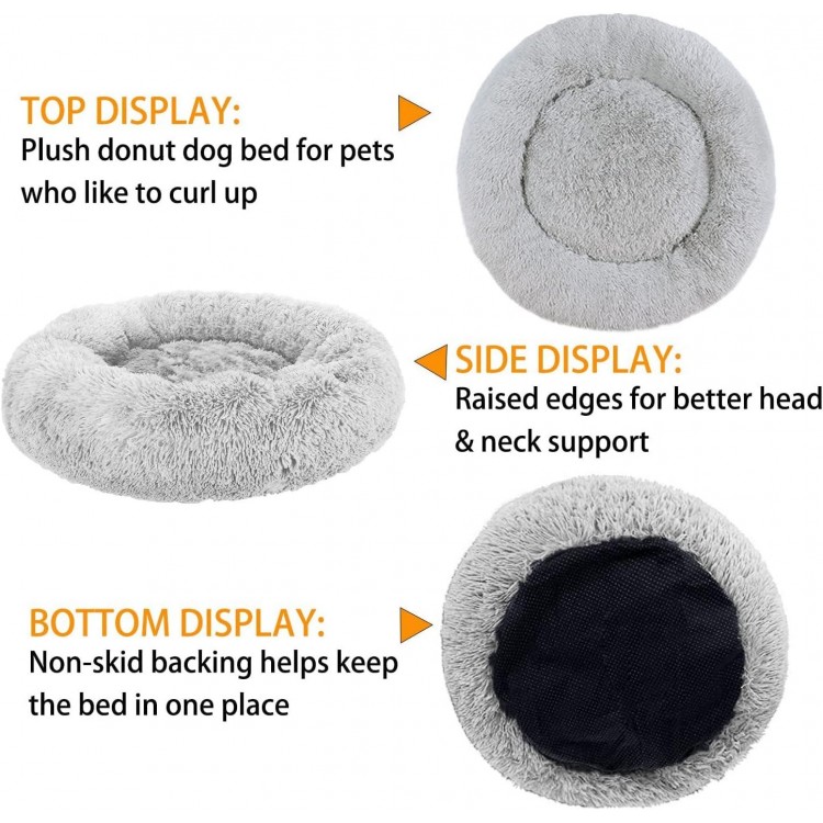 Plush Calming Dog Bed, Donut Dog Bed for Small Medium Large Dogs, Anti Anxiety Round Dog Bed, Soft Fuzzy Calming Bed for Dogs & Cats, Comfy Cat Bed, Marshmallow Cuddler Nest Calming Pet Bed