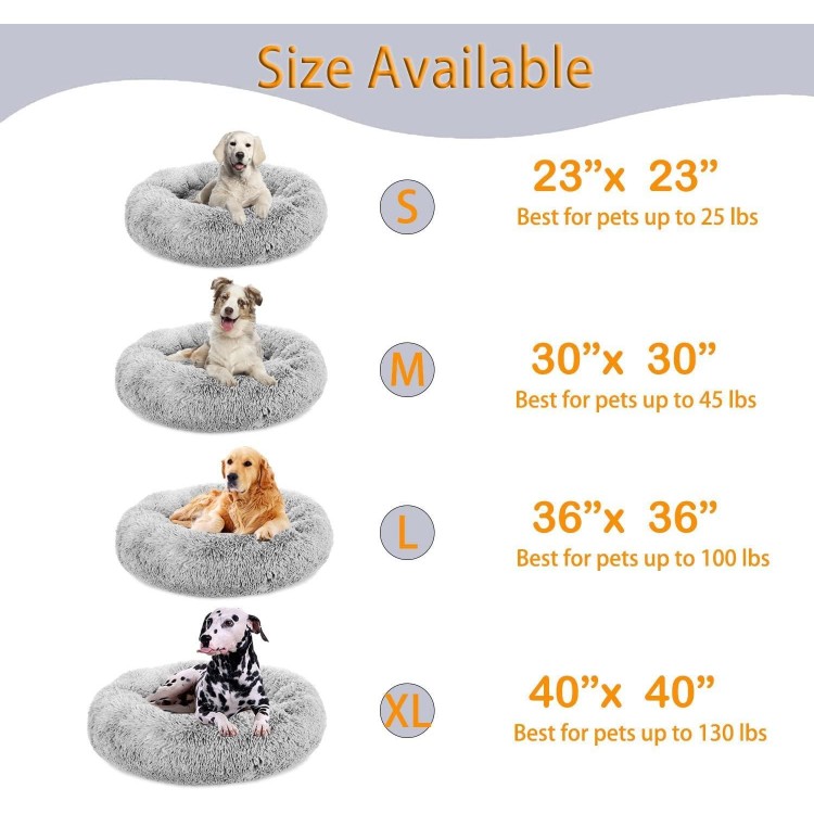 Plush Calming Dog Bed, Donut Dog Bed for Small Medium Large Dogs, Anti Anxiety Round Dog Bed, Soft Fuzzy Calming Bed for Dogs & Cats, Comfy Cat Bed, Marshmallow Cuddler Nest Calming Pet Bed