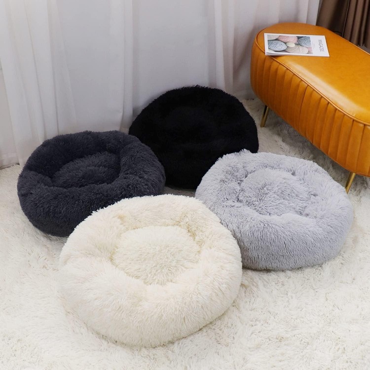 Plush Calming Dog Bed, Donut Dog Bed for Small Medium Large Dogs, Anti Anxiety Round Dog Bed, Soft Fuzzy Calming Bed for Dogs & Cats, Comfy Cat Bed, Marshmallow Cuddler Nest Calming Pet Bed