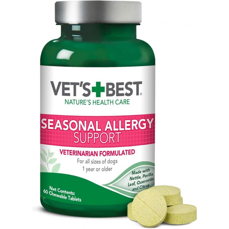 Vet's Best Vet’s Best Seasonal Allergy Relief | Dog Allergy Supplement | Relief from Dry or Itchy Skin | 60 Chewable Tablets