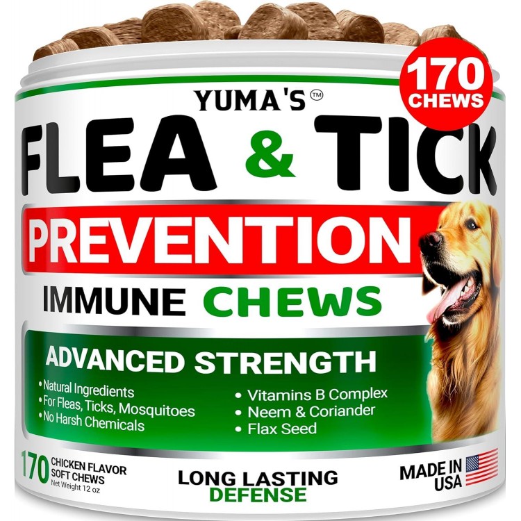 Flea and Tick Prevention for Dogs Chewables - 170 Treats - Natural Dog Flea and Tick Treatment Chewable - Flea and Tick Chews for Dogs - Soft Oral Flea Pills for Dogs - All Breeds & Ages - Made in USA