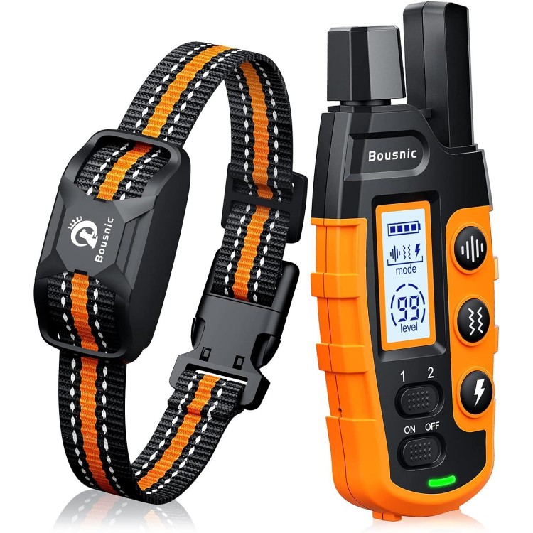 Bousnic Dog Shock Collar - 3300Ft Dog Training Collar with Remote for 5-120lbs Small Medium Large Dogs Rechargeable Waterproof e Collar with Beep (1-8), Vibration(1-16), Safe Shock(1-99) (Orange)