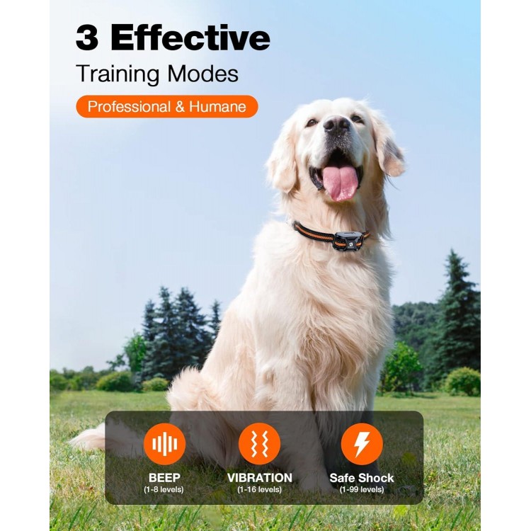 Bousnic Dog Shock Collar - 3300Ft Dog Training Collar with Remote for 5-120lbs Small Medium Large Dogs Rechargeable Waterproof e Collar with Beep (1-8), Vibration(1-16), Safe Shock(1-99) (Orange)