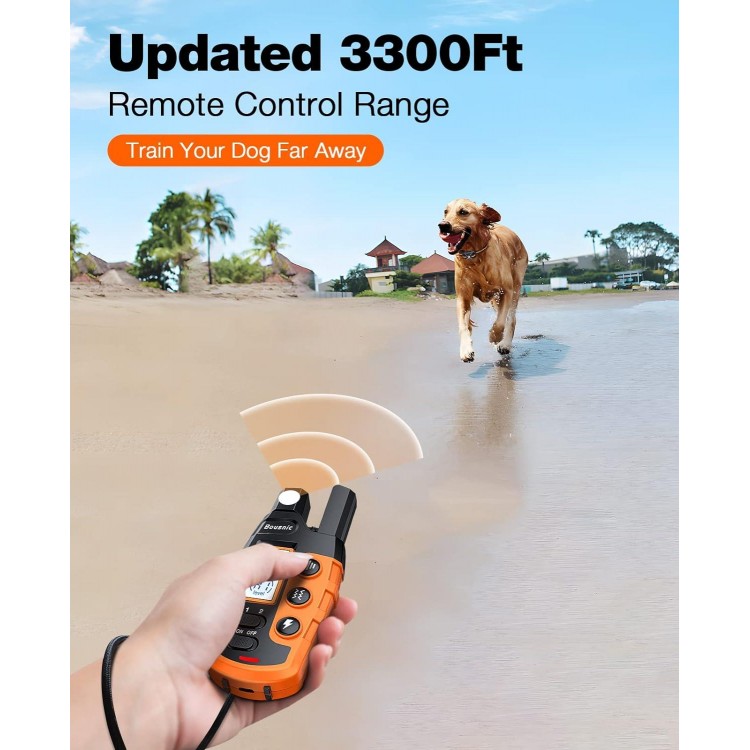 Bousnic Dog Shock Collar - 3300Ft Dog Training Collar with Remote for 5-120lbs Small Medium Large Dogs Rechargeable Waterproof e Collar with Beep (1-8), Vibration(1-16), Safe Shock(1-99) (Orange)