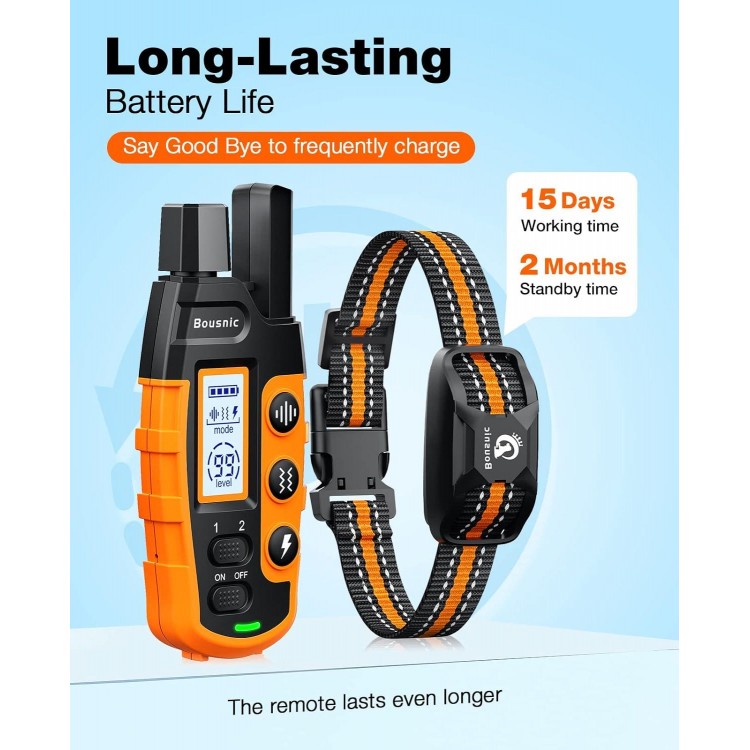 Bousnic Dog Shock Collar - 3300Ft Dog Training Collar with Remote for 5-120lbs Small Medium Large Dogs Rechargeable Waterproof e Collar with Beep (1-8), Vibration(1-16), Safe Shock(1-99) (Orange)