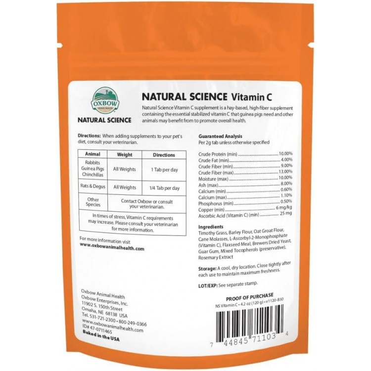 Oxbow Animal Health Natural Science Vitamin C Supplement - Vitamin C for Guinea Pigs and Other Small Animals, 8.4 oz, 11155