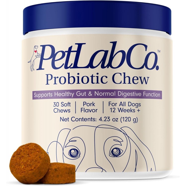 PetLab Co. Probiotics for Dogs, Support Gut Health, Diarrhea, Digestive Health & Seasonal Allergies - Pork Flavor - 30 Soft Chews - Packaging May Vary