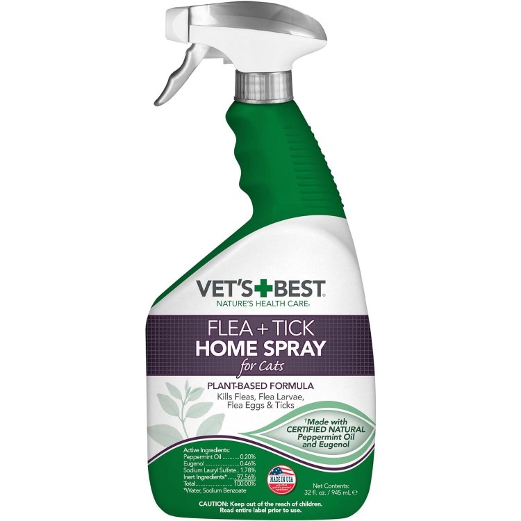 Vet's Best Flea and Tick Home Spray for Cats - Flea Treatment for Cats and Home - Plant-Based Formula - Certified Natural Oils - 32 oz