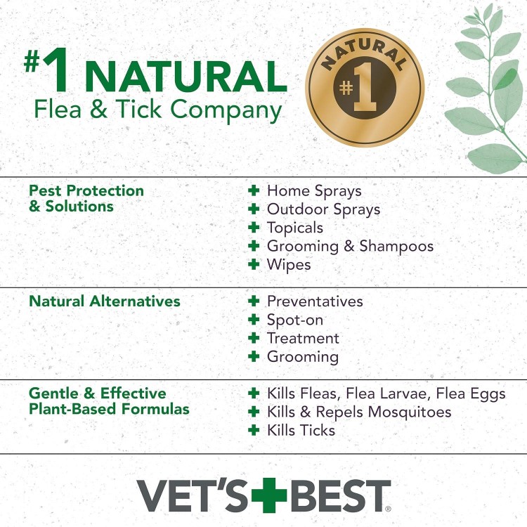 Vet's Best Flea and Tick Home Spray for Cats - Flea Treatment for Cats and Home - Plant-Based Formula - Certified Natural Oils - 32 oz