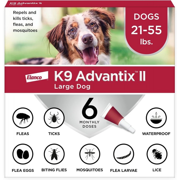 K9 Advantix II Large Dog Vet-Recommended Flea, Tick & Mosquito Treatment & Prevention | Dogs 21 - 55 lbs. | 6-Mo Supply