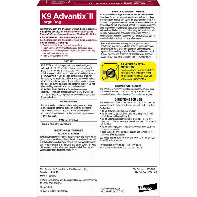 K9 Advantix II Large Dog Vet-Recommended Flea, Tick & Mosquito Treatment & Prevention | Dogs 21 - 55 lbs. | 6-Mo Supply