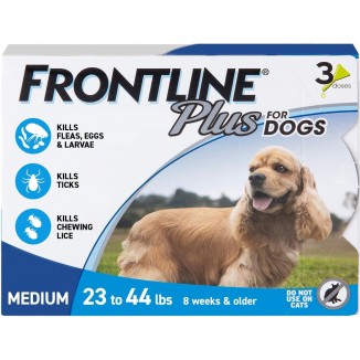 Frontline Plus Flea and Tick Treatment for Medium Dogs Up to 23 to 44 lbs., 3 Treatments