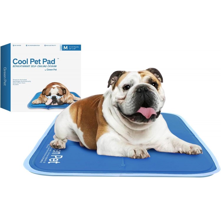 The Green Pet Shop Cool Pet Pad - Medium, Blue - Self-Cooling, Pressure Activated Mat for Dogs & Cats from 9-20 lbs - Non-Toxic Gel, No Water Needed