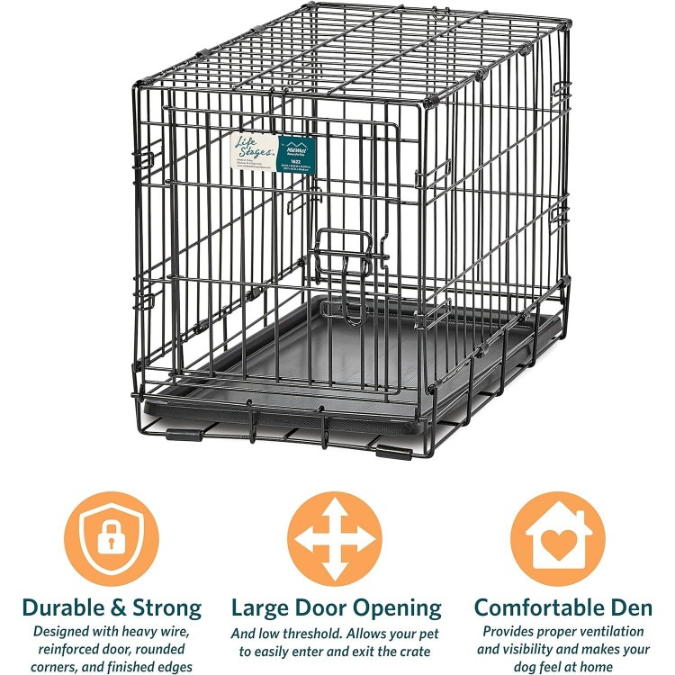 MidWest Homes for Pets Dog Crate | Newly Enhanced Life Stages XS Folding Metal Divider Panel, Floor Protecting Feet, Leak-Proof Pn 23L x 13.63W 16H inches, Breed.