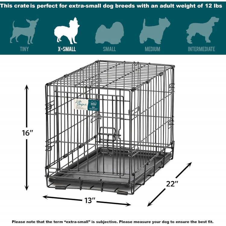 MidWest Homes for Pets Dog Crate | Newly Enhanced Life Stages XS Folding Metal Divider Panel, Floor Protecting Feet, Leak-Proof Pn 23L x 13.63W 16H inches, Breed.