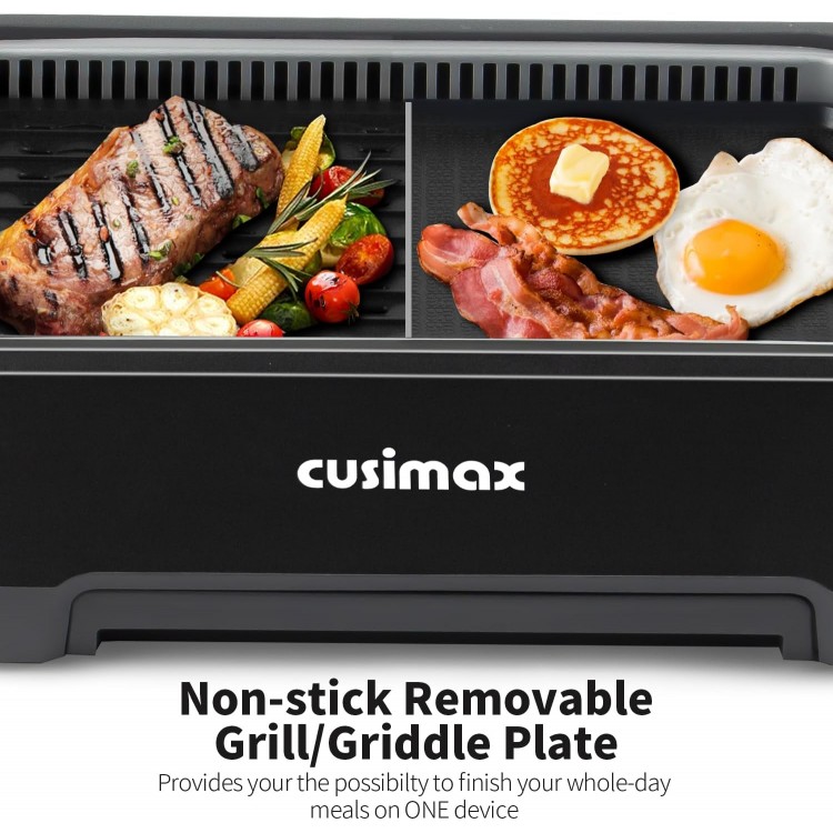 Smokeless Indoor Grill, CUSIMAX Electric Grill with Non-stick Removable Grill/Griddle Plate, 1500W Korean BBQ Grill with LED Smart Display & Tempered Glass Lid, Easy to Clean, Black