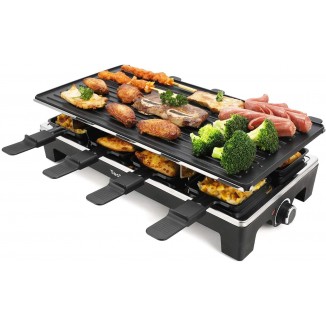 Raclette Grill, Techwood Electric Table Indoor Grill Korean BBQ Grill, Removable 2-in-1 Non-Stick Grill Plate, 1500W Fast Heating with 8 Cheese Melt Pans, Ideal for Parties and Family Fun