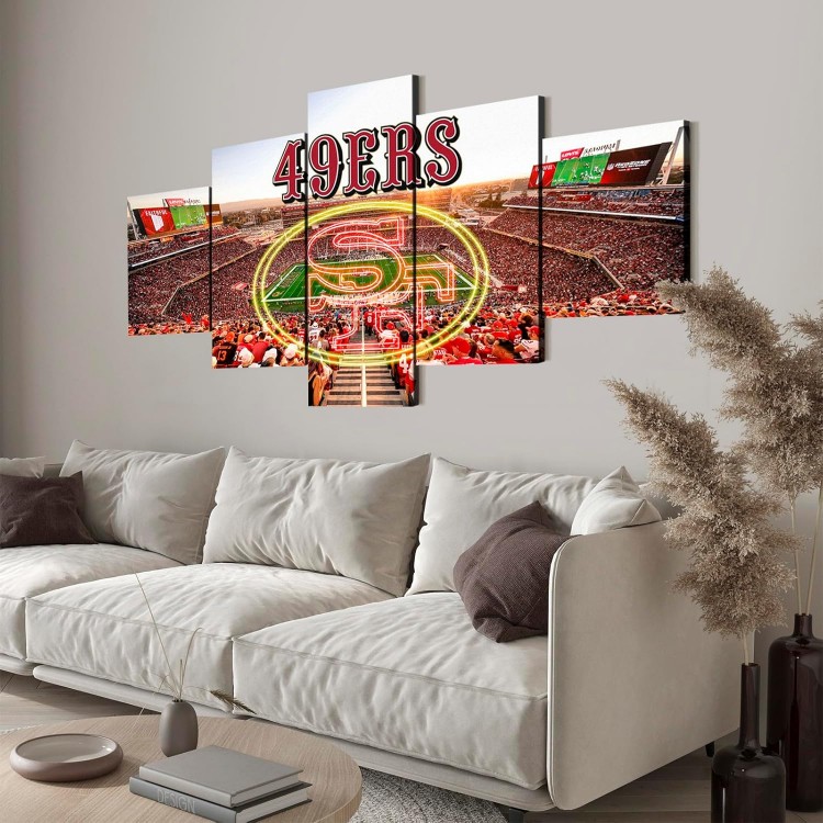 generic (60X100CM/5PCS) Framed Canvas Print Original Poster - San Francisco Stadium With 49ers Neon Sign - American football Wall Art for Home and Office Decor