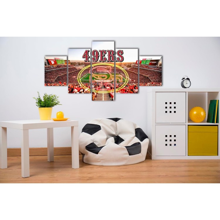 generic (60X100CM/5PCS) Framed Canvas Print Original Poster - San Francisco Stadium With 49ers Neon Sign - American football Wall Art for Home and Office Decor