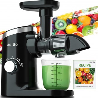 Aeitto Juicer Machines, Quiet Motor Juicer, Cold Press Juicer, Masticating Juicer, Celery Juicers, with Triple Modes,Reverse Function,Easy to Clean with Brush, Recipe for Vegetables And Fruits, Black