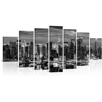 LevvArts Huge 7 Pieces New York City Canvas Wall Art Manhattan Skyline Night View Picture Painting Modern Black and White City Poster Prints for Home Office Living Room Wall Decoration (Black)