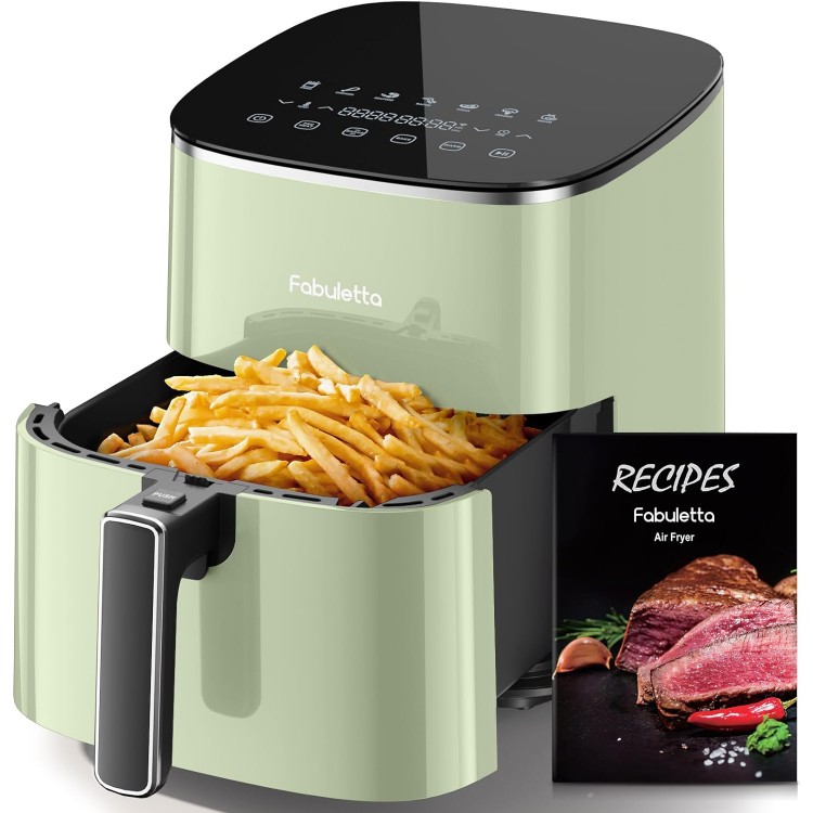 FABULETTA Air Fryer, 6 Quart Airfryer, Green Air Fryers, 450F Max Crisp, 11-in-1 Functionality, Nonstick Basket, Diswasher Safe, Shake Reminder