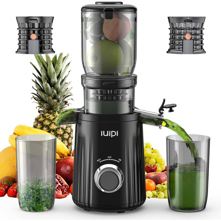 IUIPI Cold Press Juicer, Fit Whole Fruit and Vegetable Slow Masticating Juicer Machines, 4.3'' Large Feed Chute, 250W Juice Extractor Machine, High Juice Yield, BPA Free, Easy to Clean with Brush