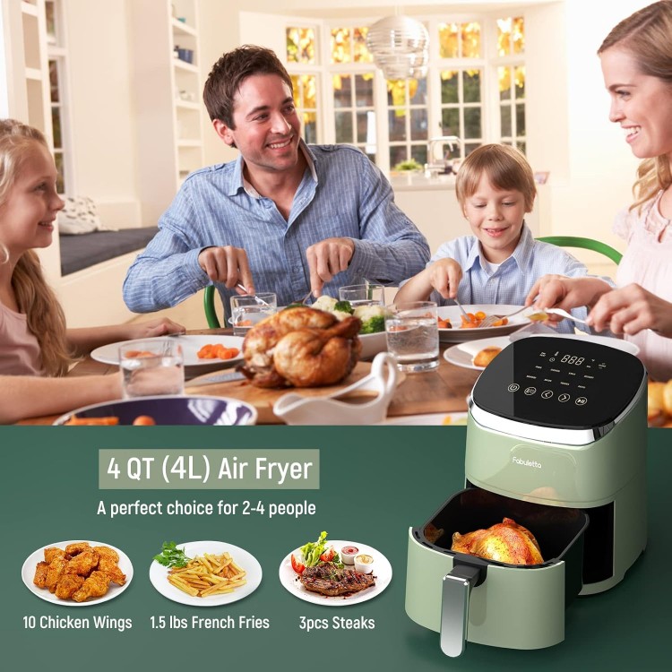 Air Fryer, Fabuletta 9 Customizable Smart Cooking Programs Compact 4QT Air Fryers, Shake Reminder, 450°F Digital Airfryer,Tempered Glass Display, Dishwasher-Safe, Fit for 2-4 People