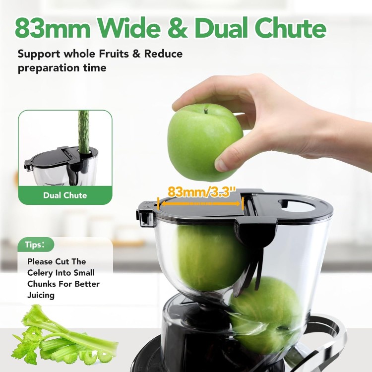 Aeitto Cold Press Juicer, Juicer Machines with 3.3 Large Feed Chute,Large Capacity,High Juice Yield,Slow Masticating Juicer for Fruits and Vegetables, Self Feeding for Juice Extractor,BPA-Free,Black