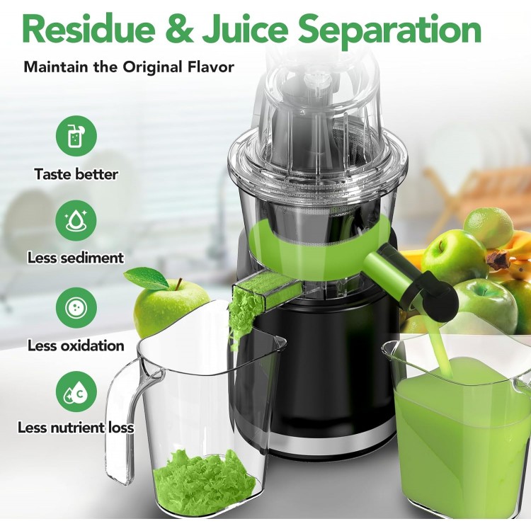 Aeitto Cold Press Juicer, Juicer Machines with 3.3 Large Feed Chute,Large Capacity,High Juice Yield,Slow Masticating Juicer for Fruits and Vegetables, Self Feeding for Juice Extractor,BPA-Free,Black