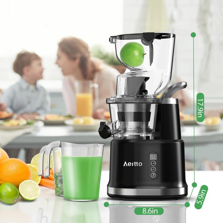 Aeitto Cold Press Juicer, Juicer Machines with 3.3 Large Feed Chute,Large Capacity,High Juice Yield,Slow Masticating Juicer for Fruits and Vegetables, Self Feeding for Juice Extractor,BPA-Free,Black