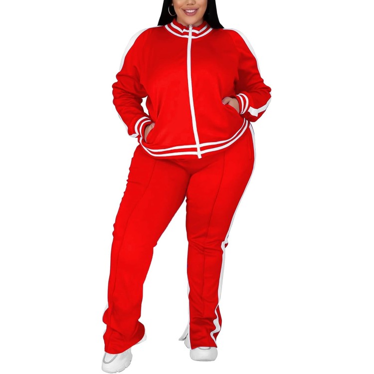 UOUA Women's Plus Size Jogging Suit 2 Piece Outfit Sets Track Pants & Sweat Shirts Two Piece Track Suit Sweatsuits