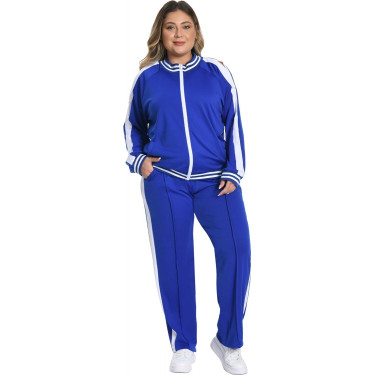 UOUA Women's Plus Size Jogging Suit 2 Piece Outfit Sets Track Pants & Sweat Shirts Two Piece Track Suit Sweatsuits