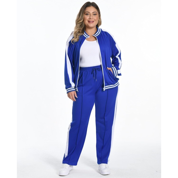 UOUA Women's Plus Size Jogging Suit 2 Piece Outfit Sets Track Pants & Sweat Shirts Two Piece Track Suit Sweatsuits