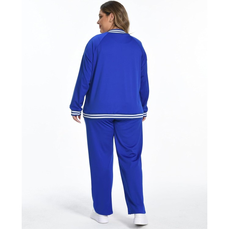 UOUA Women's Plus Size Jogging Suit 2 Piece Outfit Sets Track Pants & Sweat Shirts Two Piece Track Suit Sweatsuits