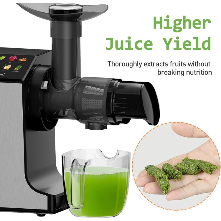 Masticating Juicer Machines, Cold Press Juicer, Easy to Clean with Brush, Touch Screen Stainless Juicer Machines for Vegetable & Fruit, Juice Maker with Quiet Motor & 2 Speed Modes, SILVER