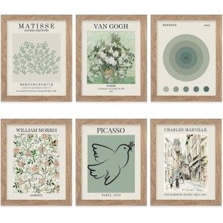 Framed Sage Green Wall Art Prints with FRAME Matisse Master Wall Decor Abstract Exhibition Posters Vintage Boho Art Prints Retro Room Decor Aesthetic (F Style, 11x14 FRAMED)