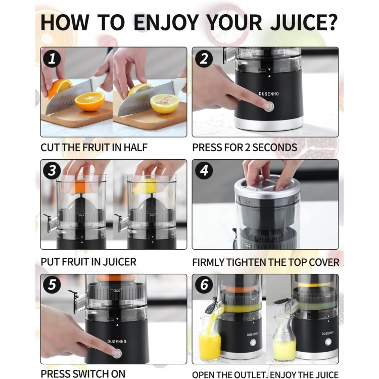 Electric Juicer Rechargeable - Citrus Juicer Machines with USB and Cleaning Brush Portable Juicer for Orange, Lemon, Grapefruit