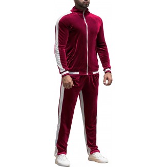 RPOVIG Velour Tracksuit Sweatsuit Velvet:Men's Jogging track suit 2 Pieces Set Zip Up Sweatshirts Jacket Pants With Pockets