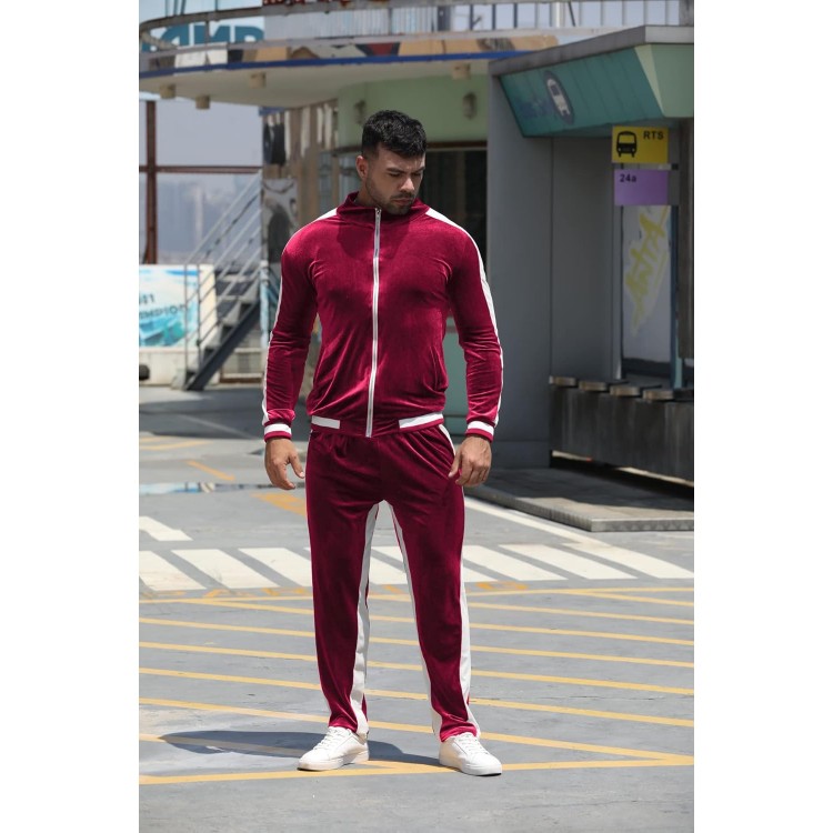 RPOVIG Velour Tracksuit Sweatsuit Velvet:Men's Jogging track suit 2 Pieces Set Zip Up Sweatshirts Jacket Pants With Pockets